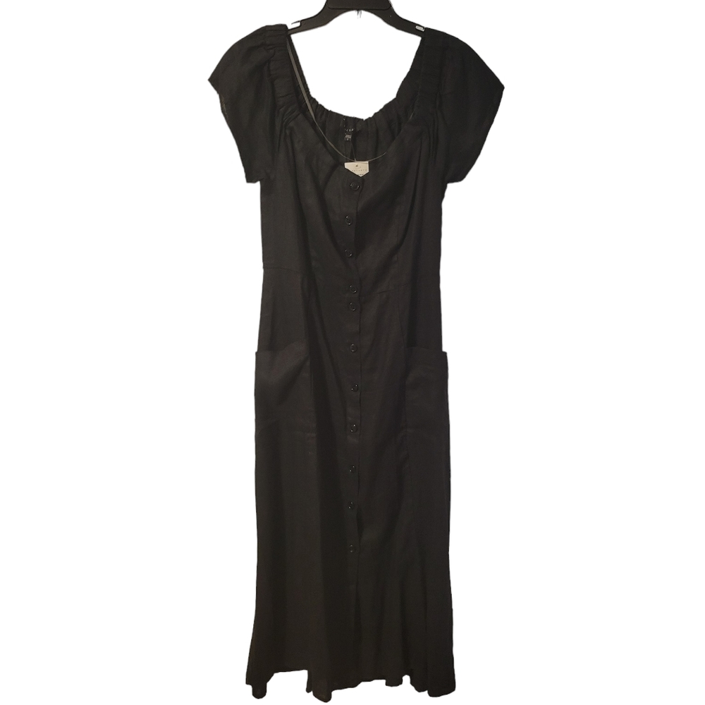 Sanctuary Women's Maxi Dress Size Large Button Up Linen Black NWT